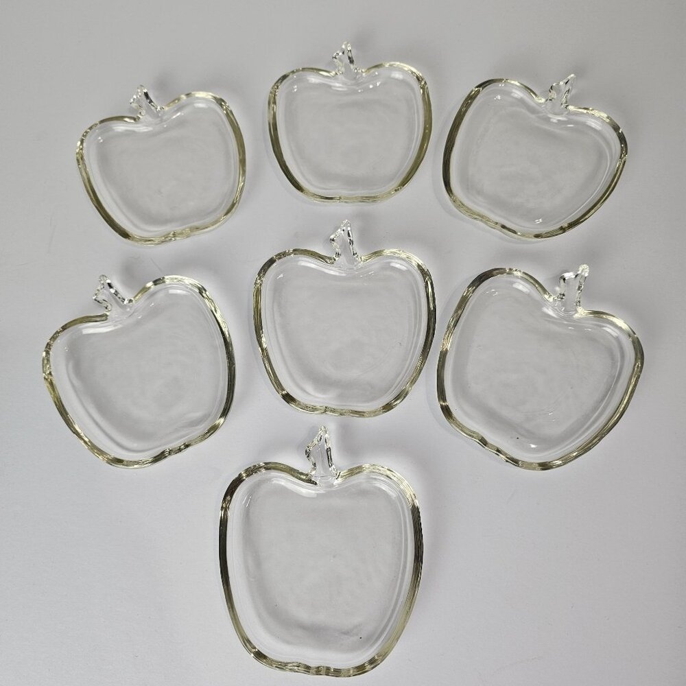 Vintage 1950's Hazel Atlas Orchard Apple Glass Coaster Dish Ashtrays, Set of 7